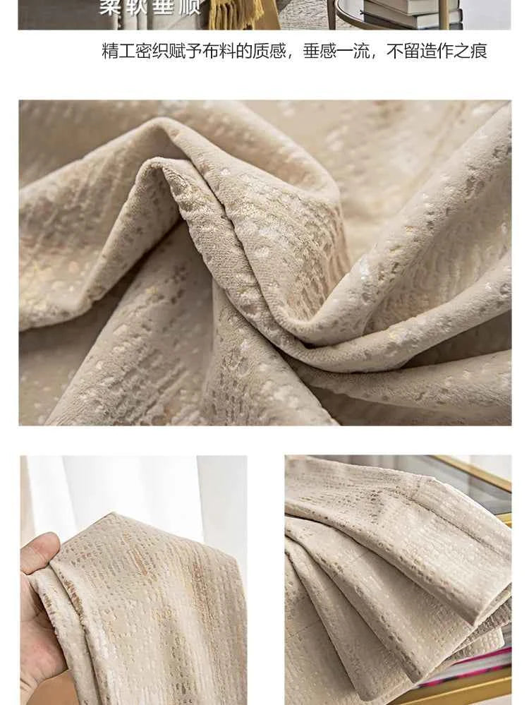 The New Simple Curtains for Living Dining Room Bedroom and Modern Beige Bronzing Flannel Thickened Shading Velvet Light Luxury