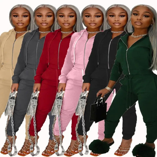 Plus Size Sweatsuit - Solid Long Sleeve Jacket & Pants L-4XL - Shello's Creative Boutique