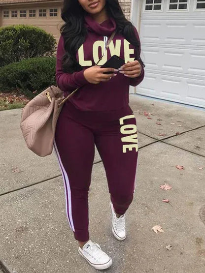 LW Plus Size Tracksuit Set – Letter Print Sweatshirt & Striped Joggers | Autumn/Winter 2023 Edition - Shello's Creative Boutique