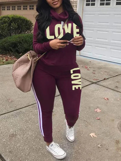 LW Plus Size Tracksuit Set – Letter Print Sweatshirt & Striped Joggers | Autumn/Winter 2023 Edition - Shello's Creative Boutique