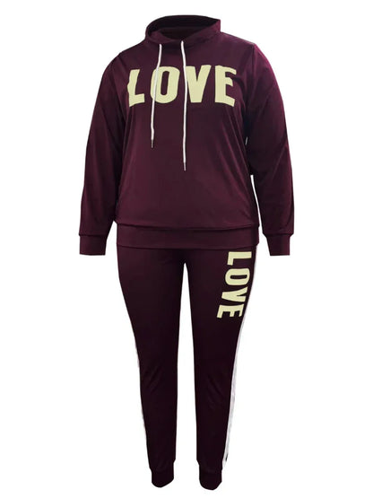 LW Plus Size Tracksuit Set – Letter Print Sweatshirt & Striped Joggers | Autumn/Winter 2023 Edition - Shello's Creative Boutique