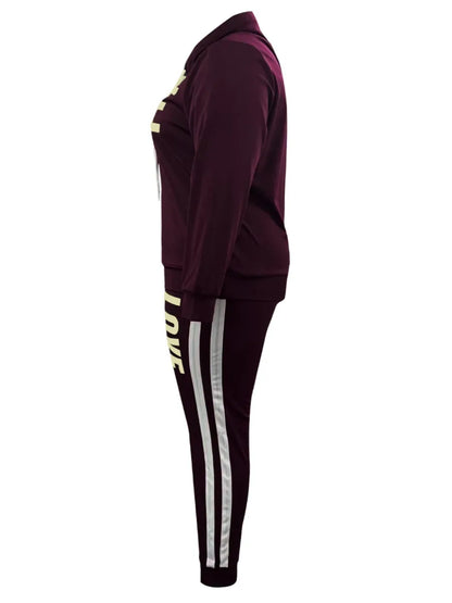 LW Plus Size Tracksuit Set – Letter Print Sweatshirt & Striped Joggers | Autumn/Winter 2023 Edition - Shello's Creative Boutique