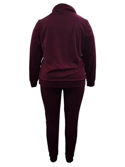 LW Plus Size Tracksuit Set – Letter Print Sweatshirt & Striped Joggers | Autumn/Winter 2023 Edition - Shello's Creative Boutique