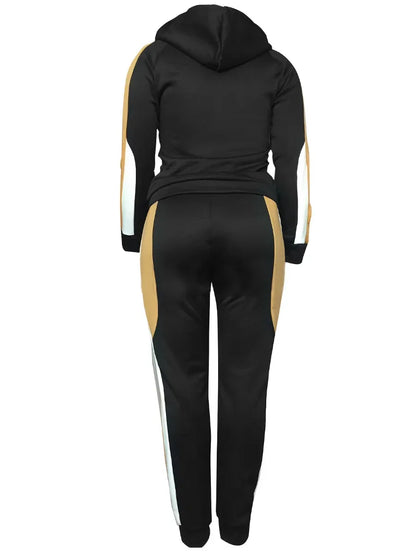 LW Plus Size Casual Two Pieces Outfits Set Women's Plus Colorblock Graphic Print Zipper Long Sleeve Drawstring Hoodie & Pants - Shello's Creative Boutique