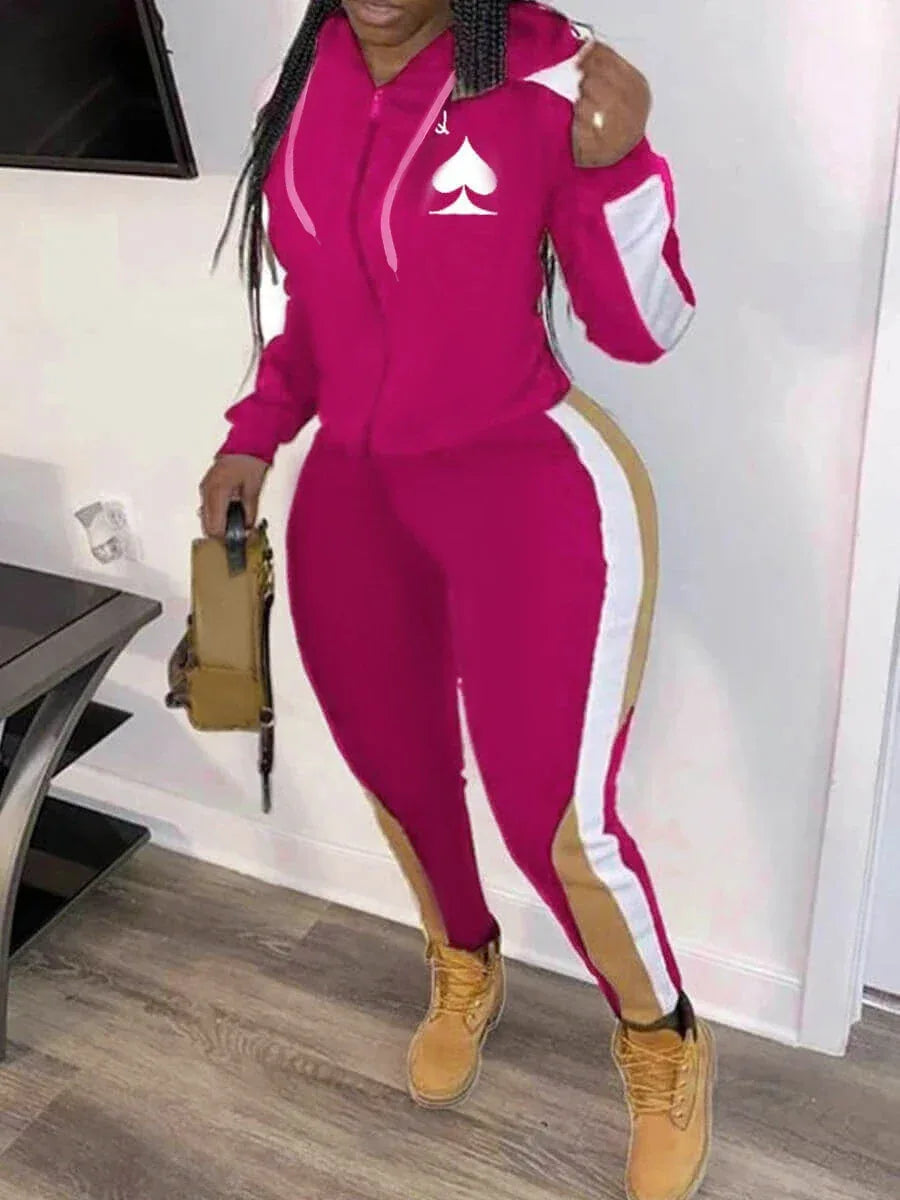 LW Plus Size Casual Two Pieces Outfits Set Women's Plus Colorblock Graphic Print Zipper Long Sleeve Drawstring Hoodie & Pants - Shello's Creative Boutique