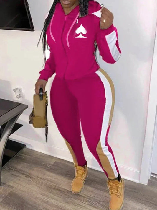LW Plus Size Casual Two Pieces Outfits Set Women's Plus Colorblock Graphic Print Zipper Long Sleeve Drawstring Hoodie & Pants - Shello's Creative Boutique