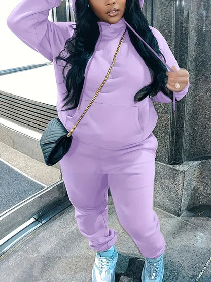 LW Plus Size Sets Letter Print Kangaroo Pocket Tracksuit Set - Shello's Creative Boutique