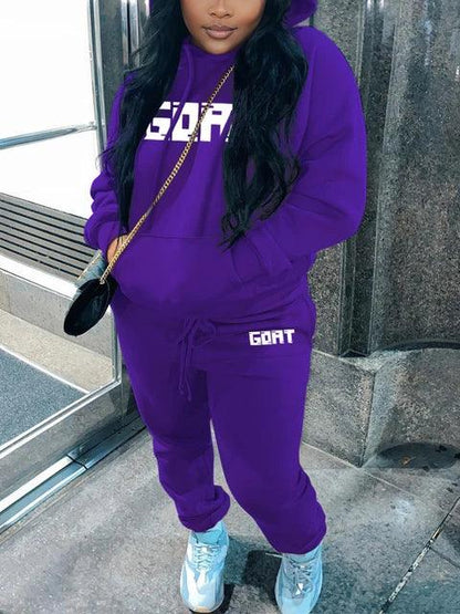LW Plus Size Sets Letter Print Kangaroo Pocket Tracksuit Set - Shello's Creative Boutique