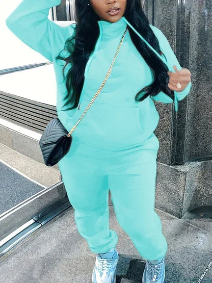 LW Plus Size Sets Letter Print Kangaroo Pocket Tracksuit Set - Shello's Creative Boutique