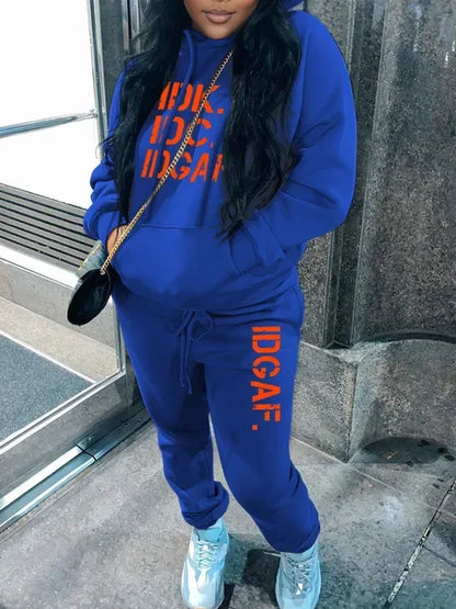 LW Plus Size Sets Letter Print Kangaroo Pocket Tracksuit Set - Shello's Creative Boutique