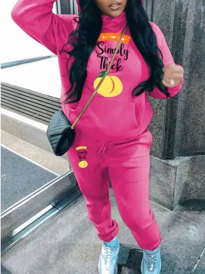 LW Plus Size Sets Letter Print Kangaroo Pocket Tracksuit Set - Shello's Creative Boutique