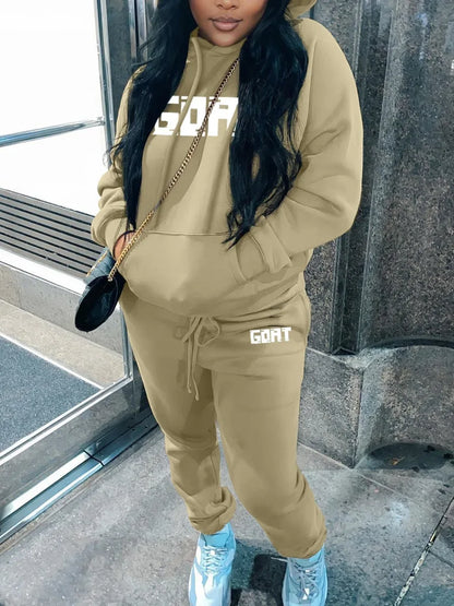 LW Plus Size Sets Letter Print Kangaroo Pocket Tracksuit Set - Shello's Creative Boutique