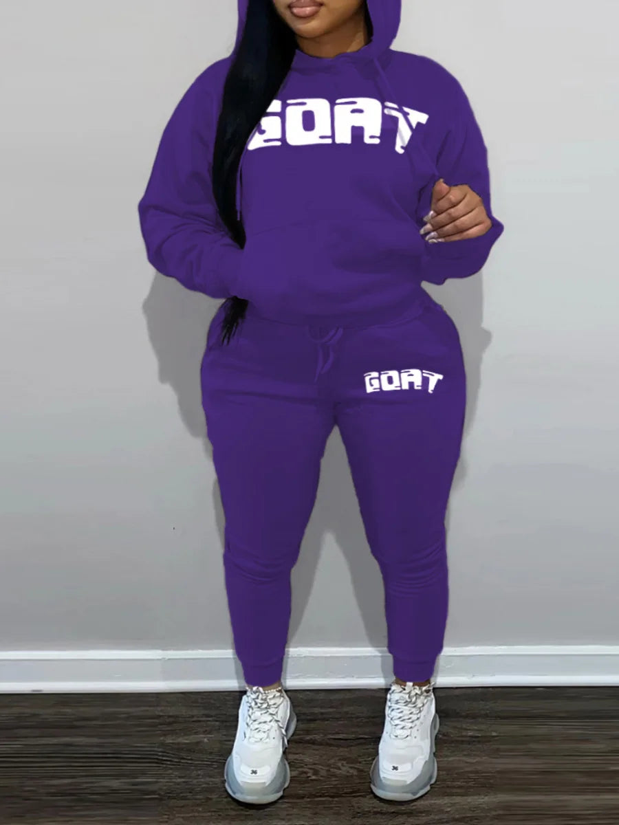 LW Plus Size Sets Letter Print Kangaroo Pocket Tracksuit Set Women Outfit Loose 2 Two Piece Set Streetwear Tracksuit Sweatshirt eprolo
