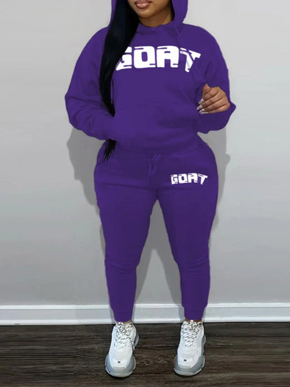 LW Plus Size Sets Letter Print Kangaroo Pocket Tracksuit Set - Shello's Creative Boutique