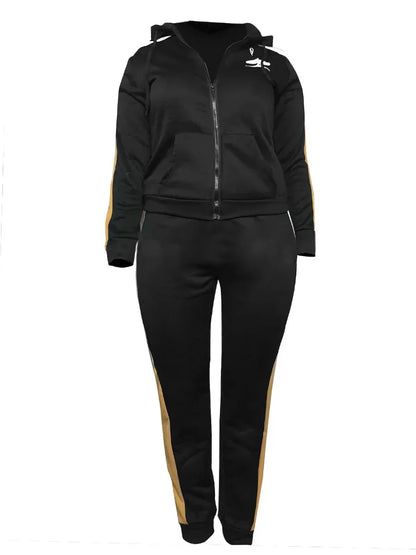 LW Plus Size Two pieces set Hooded Collar Striped Tracksuit Set Women's Tracksuit Hoodies 2pcs Set Autumn winter warm Sportswear - Shello's Creative Boutique