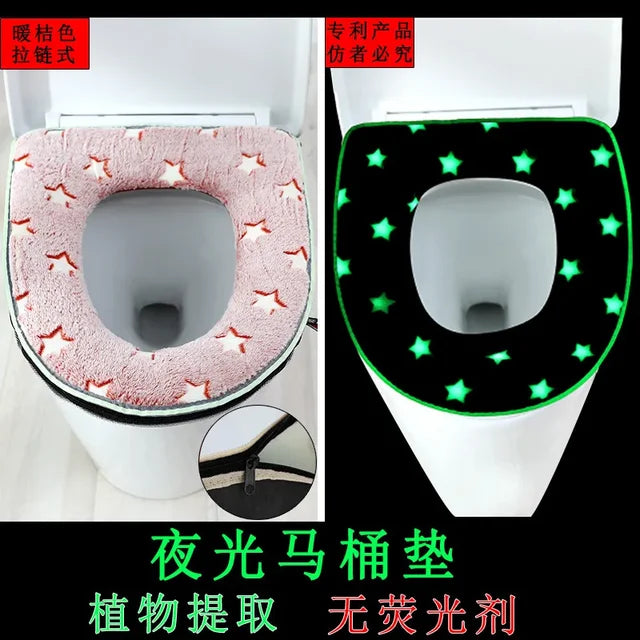 Luminous Toilet Seat Cover Soft Warm Mat Universal Washable Removable Zipper Cover Bathroom Toilet Lid Pad Case Cushion eprolo