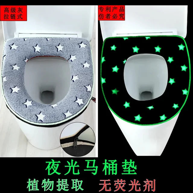Luminous Toilet Seat Cover Soft Warm Mat Universal Washable Removable Zipper Cover Bathroom Toilet Lid Pad Case Cushion eprolo