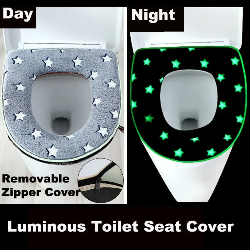 Luminous Toilet Seat Cover Soft Warm Mat Universal Washable Removable Zipper Cover Bathroom Toilet Lid Pad Case Cushion eprolo