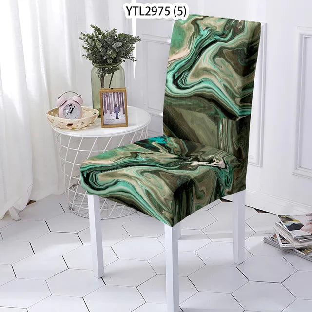 Marble Style Dining Room Chair Cover Kitchen Chair Covers For Kitchen Chairs Marbling Pattern Stretch Chairs Covers Stuhlbezug eprolo