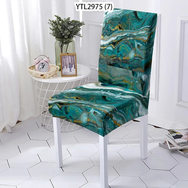 Marble Style Dining Room Chair Cover Kitchen Chair Covers For Kitchen Chairs Marbling Pattern Stretch Chairs Covers Stuhlbezug eprolo