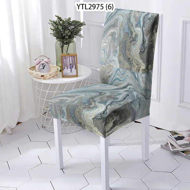 Marble Style Dining Room Chair Cover Kitchen Chair Covers For Kitchen Chairs Marbling Pattern Stretch Chairs Covers Stuhlbezug eprolo