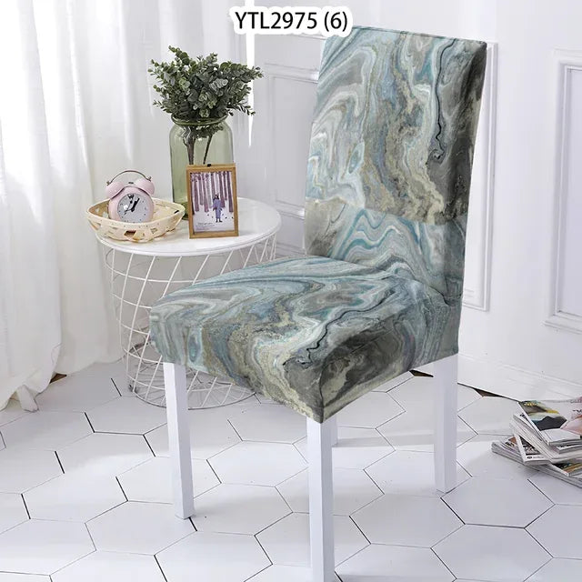 Marble Style Stretch Dining Chair Cover – Elegant Protection for Modern Homes - Shello's Creative Boutique