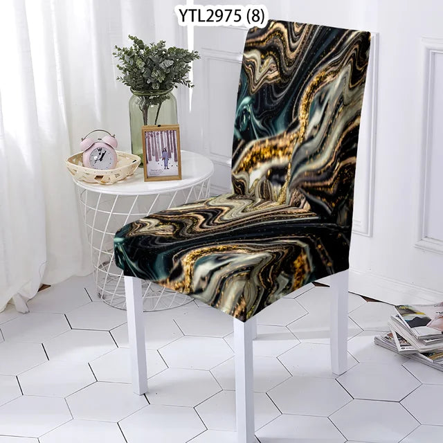 Marble Style Dining Room Chair Cover Kitchen Chair Covers For Kitchen Chairs Marbling Pattern Stretch Chairs Covers Stuhlbezug eprolo