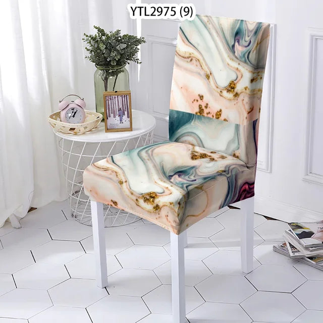 Marble Style Dining Room Chair Cover Kitchen Chair Covers For Kitchen Chairs Marbling Pattern Stretch Chairs Covers Stuhlbezug eprolo