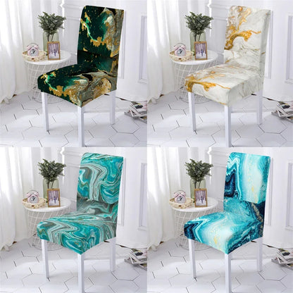 Marble Style Stretch Dining Chair Cover – Elegant Protection for Modern Homes - Shello's Creative Boutique