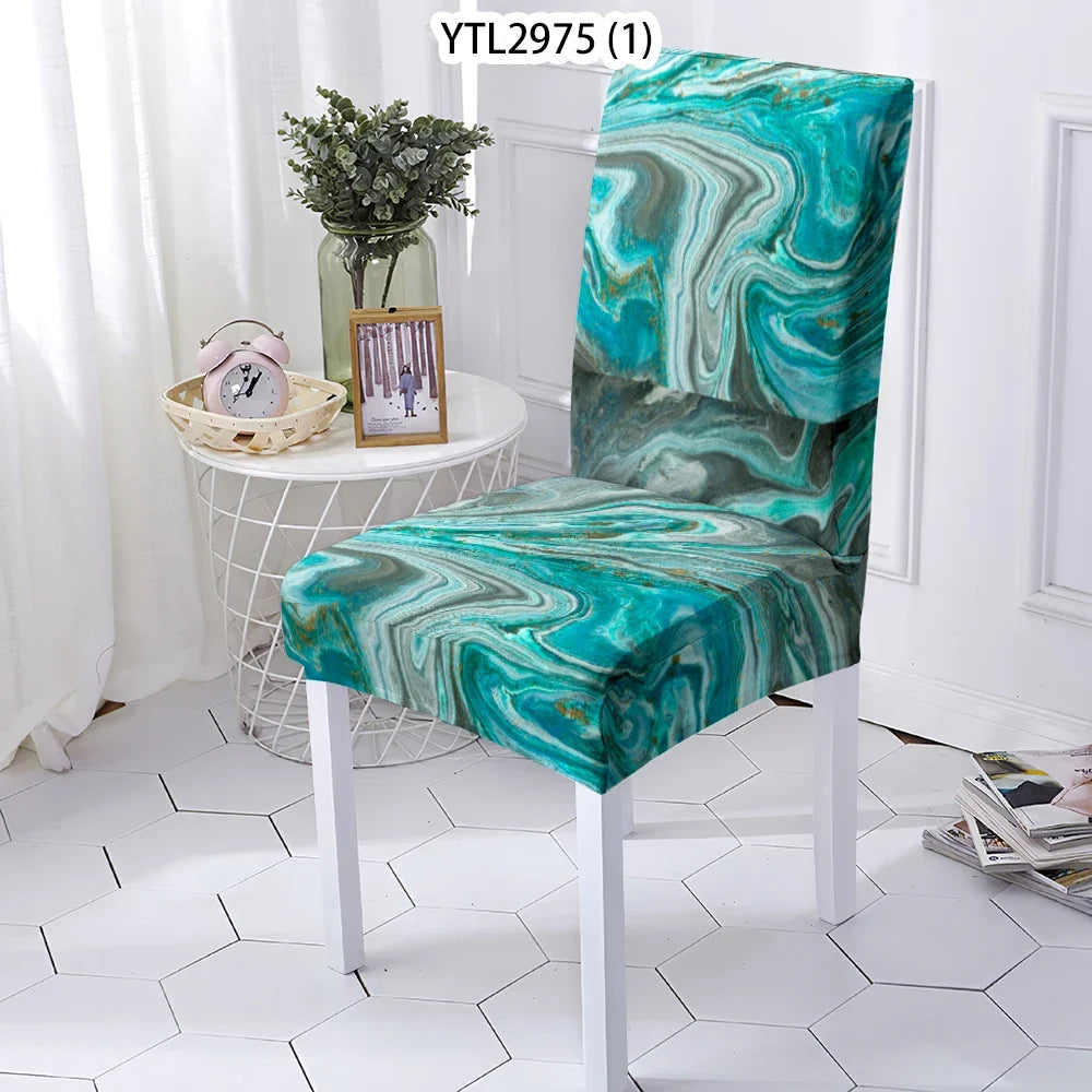 Marble Style Dining Room Chair Cover Kitchen Chair Covers For Kitchen Chairs Marbling Pattern Stretch Chairs Covers Stuhlbezug eprolo