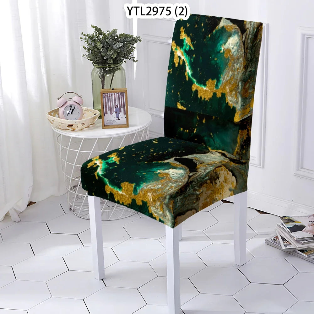 Marble Style Dining Room Chair Cover Kitchen Chair Covers For Kitchen Chairs Marbling Pattern Stretch Chairs Covers Stuhlbezug eprolo