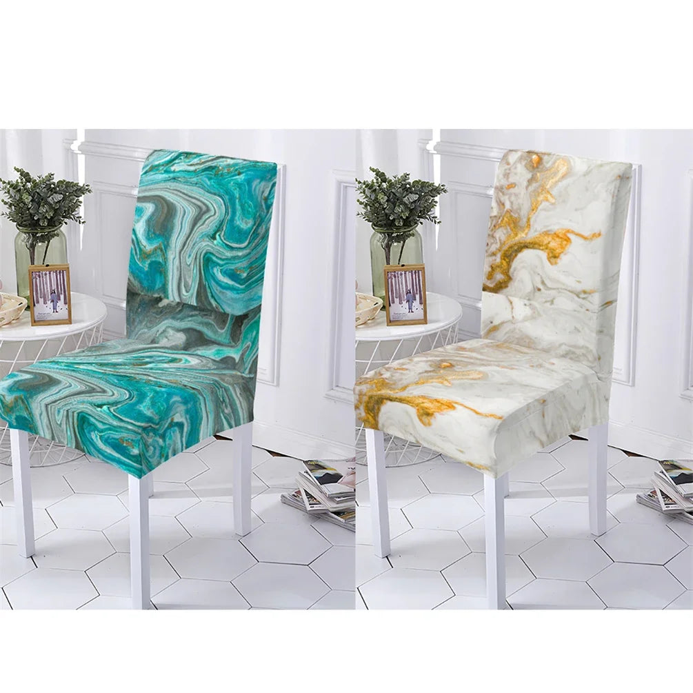 Marble Style Dining Room Chair Cover Kitchen Chair Covers For Kitchen Chairs Marbling Pattern Stretch Chairs Covers Stuhlbezug eprolo