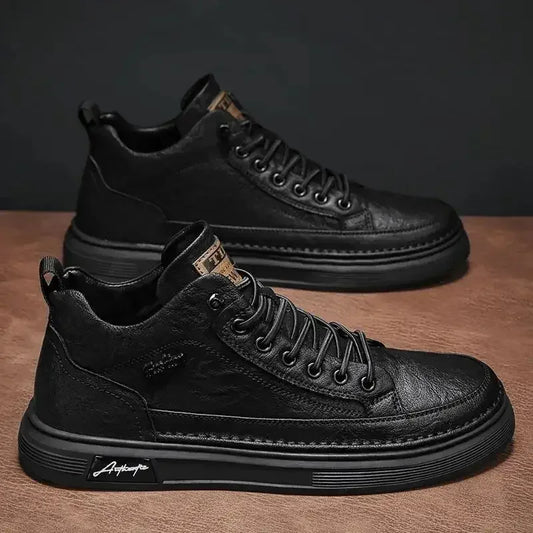 Men Casual Leather Boots 2023 Fashion High Top Men Shoes Trendy Black Sports Leather Shoes Platform Ankle Boots Tênis Masculino - Shello's Creative Boutique
