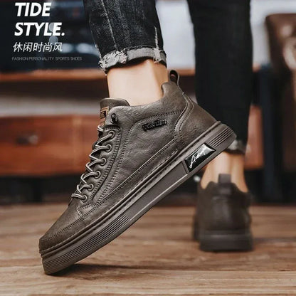Men Casual Leather Boots 2023 Fashion High Top Men Shoes Trendy Black Sports Leather Shoes Platform Ankle Boots Tênis Masculino - Shello's Creative Boutique
