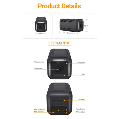 ESCAM G18 1080P Full HD Rechargeable Battery WiFi IP Camera, Support Night Vision / PIR Motion Detection / TF Card / Two Way Audio, G18 SUNSKY