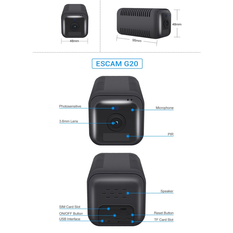 ESCAM G20 4G EU Version 1080P Full HD Rechargeable Battery WiFi IP Camera, Support Night Vision / PIR Motion Detection / TF Card / Two Way Audio, G20 SUNSKY