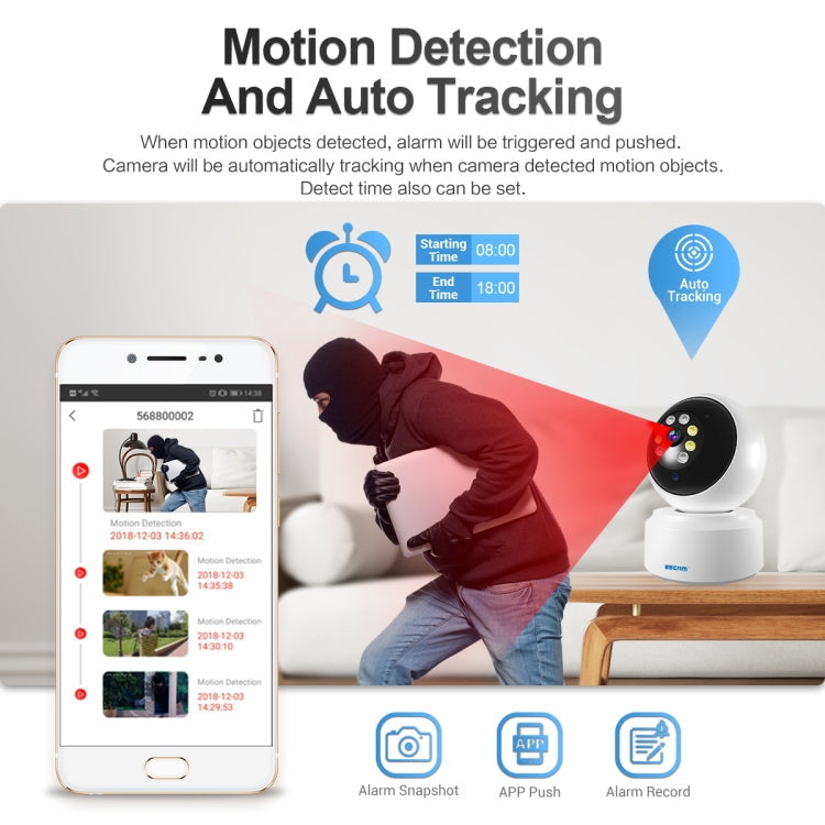 ESCAM PT200 HD 1080P Dual-band WiFi IP Camera, Support Night Vision / Motion Detection / Auto Tracking / TF Card / Two-way Audio, US Plug, PT200 SUNSKY