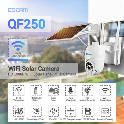 ESCAM QF250 HD 1080P WiFi Solar Panel IP Camera, Support Motion Detection / Night Vision / TF Card / Two-way Audio, QF250 SUNSKY