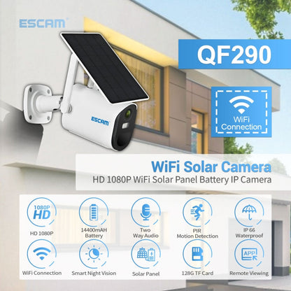 ESCAM QF290 HD 1080P WiFi Solar Panel IP Camera, Support Motion Detection / Night Vision / TF Card / Two-way Audio, QF290 SUNSKY