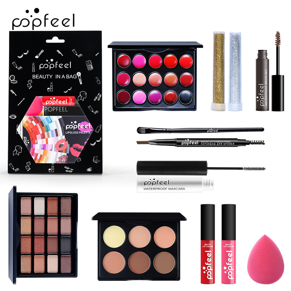 POPFEEL Makeup Full Kit Female Make Up Set Eye Shadow Eyeshadow Palette Lip Gloss Mascara Eyeliner Brushes Bag Make-up for Women - Shello's Creative Boutique