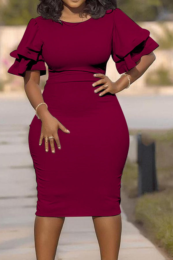 Amazon Light Mature Skirt European and American Commuter Explosions Hot Sale Solid Color Stitching Slim Fit plus size One-Step Skirt Women's dress Shello's Creative Boutique
