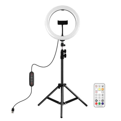 PULUZ 10.2 inch 26cm Marquee LED RGBWW Selfie Beauty Light  + 1.1m Tripod Mount 168 LED Dual-color Temperature Dimmable Ring Vlogging Photography Video Lights with Cold Shoe Tripod Ball Head & Remote Control & Phone Clamp