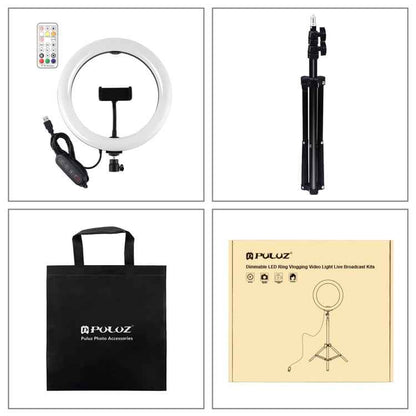 PULUZ 10.2 inch 26cm Marquee LED RGBWW Selfie Beauty Light  + 1.1m Tripod Mount 168 LED Dual-color Temperature Dimmable Ring Vlogging Photography Video Lights with Cold Shoe Tripod Ball Head & Remote Control & Phone Clamp