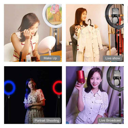 PULUZ 10.2 inch 26cm Marquee LED RGBWW Selfie Beauty Light  + 1.1m Tripod Mount 168 LED Dual-color Temperature Dimmable Ring Vlogging Photography Video Lights with Cold Shoe Tripod Ball Head & Remote Control & Phone Clamp