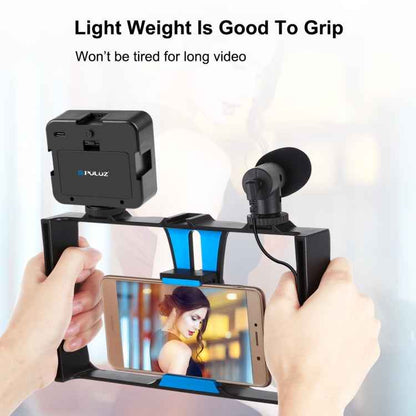 PULUZ 4 in 1 Vlogging Live Broadcast LED Selfie Fill Light Smartphone Video Rig Kits with Microphone + Tripod Mount + Cold Shoe Tripod Head for iPhone, Galaxy, Huawei, Xiaomi, HTC, LG, Google, and Other Smartphones