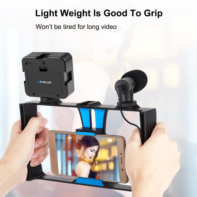 PULUZ 4 in 1 Vlogging Live Broadcast LED Selfie Fill Light Smartphone Video Rig Kits with Microphone + Tripod Mount + Cold Shoe Tripod Head for iPhone, Galaxy, Huawei, Xiaomi, HTC, LG, Google, and Other Smartphones, 4 in 1 Fill Light Rig Kit