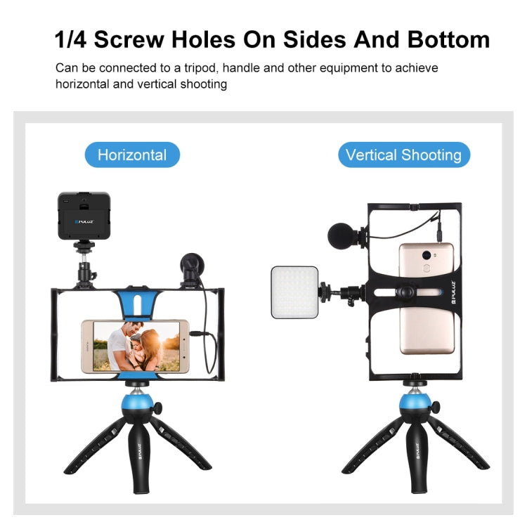 PULUZ 4 in 1 Vlogging Live Broadcast LED Selfie Fill Light Smartphone Video Rig Kits with Microphone + Tripod Mount + Cold Shoe Tripod Head for iPhone, Galaxy, Huawei, Xiaomi, HTC, LG, Google, and Other Smartphones, 4 in 1 Fill Light Rig Kit