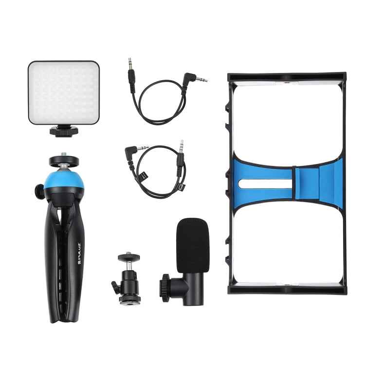 PULUZ 4 in 1 Vlogging Live Broadcast LED Selfie Fill Light Smartphone Video Rig Kits with Microphone + Tripod Mount + Cold Shoe Tripod Head for iPhone, Galaxy, Huawei, Xiaomi, HTC, LG, Google, and Other Smartphones