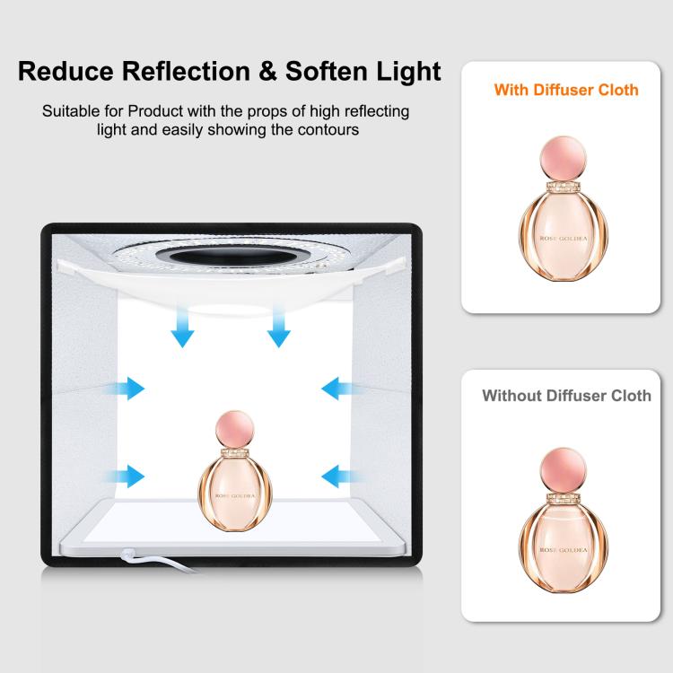 PULUZ 25cm Folding Portable High CRI Ring LED Photo Lighting Studio Tent Box + Shadowless Light Lamp Panel Pad with 12 Colors Backdrops, Size: 25cm x 25cm x 25cm