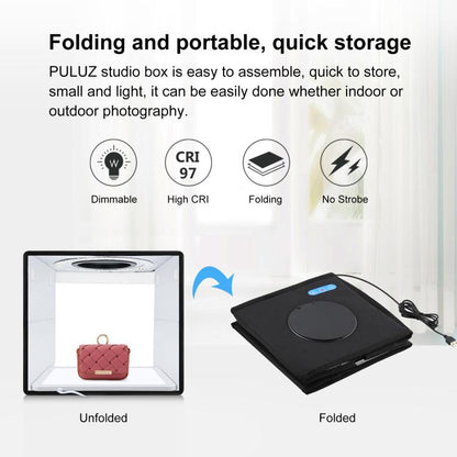 PULUZ 25cm Folding Portable High CRI Ring LED Photo Lighting Studio Tent Box + Shadowless Light Lamp Panel Pad with 12 Colors Backdrops, Size: 25cm x 25cm x 25cm